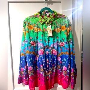 Johny Was NWT size LG Rainbow Field  Fitted Shirt